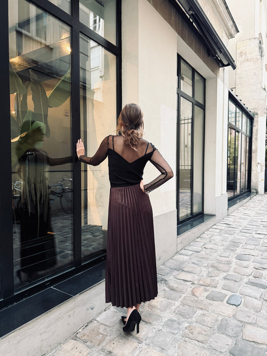 Jupe plissée Élise – Chocolat