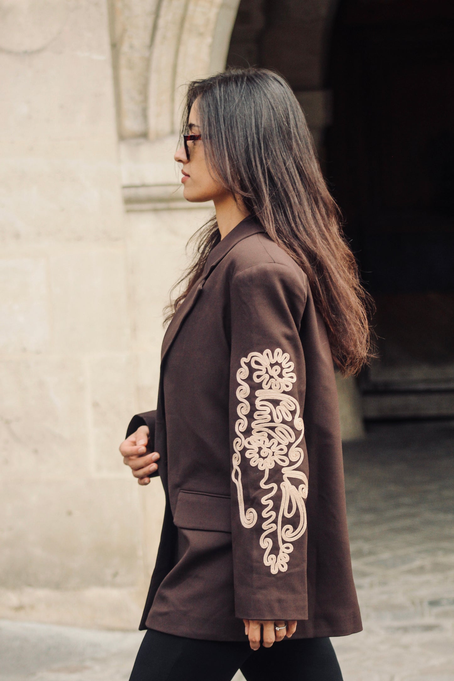 Blazer Brodé Samarra – Marron Chocolat