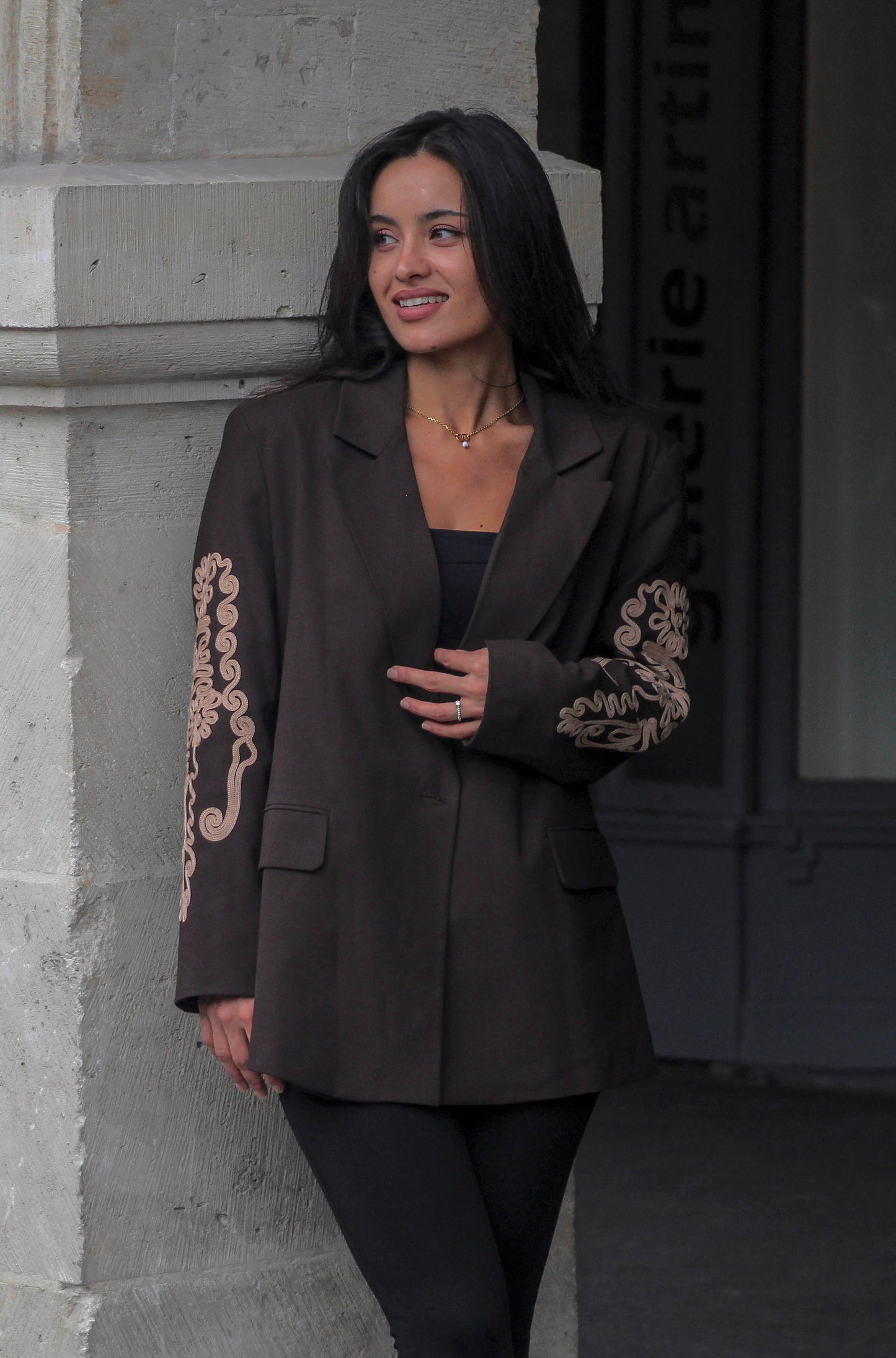 Blazer Brodé Samarra – Marron Chocolat