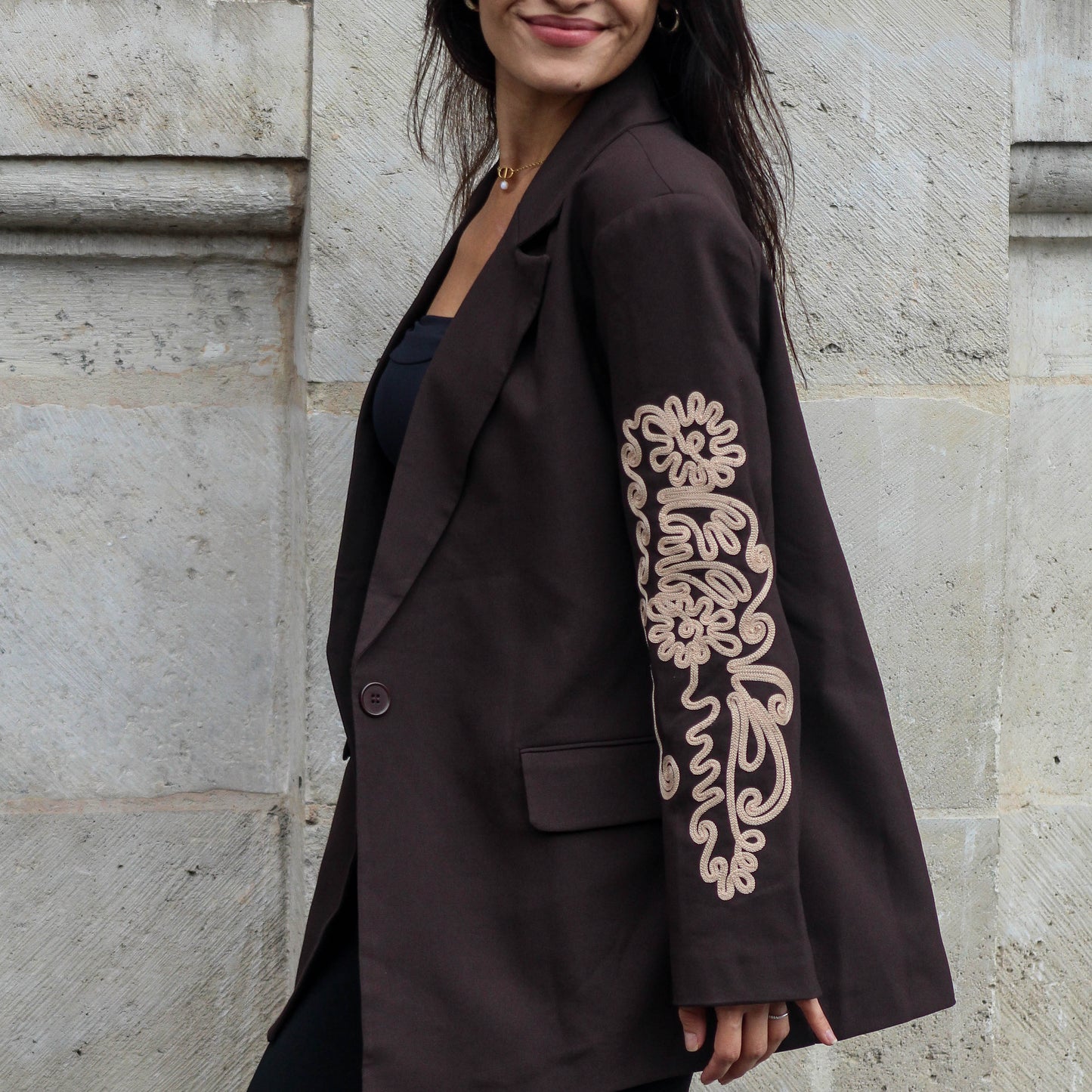 Blazer Brodé Samarra – Marron Chocolat